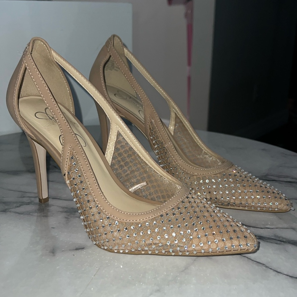 Jessica Simpson Tan Shoes | size 8.5 | Nude Heels with Rhinestones